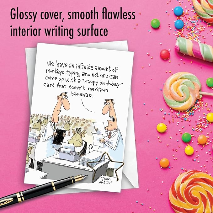 NobleWorks - Funny Birthday Greeting Card with 5 x 7 Inch Envelope (1 Card) Bday Typing Monkeys C7887BDG