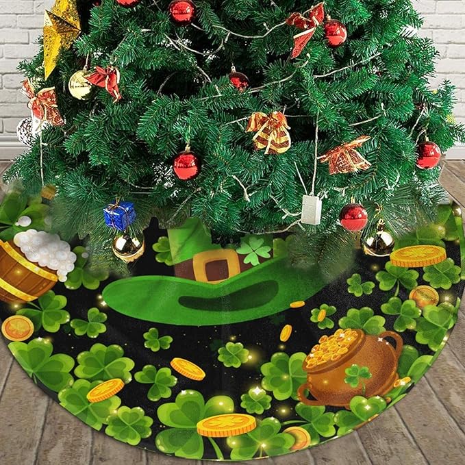 St Patrick's Day Tree Skirt Xmas Tree Mat Halloween Christmas Tree Ornaments Decorations Holiday Party Indoor Outdoor 30"