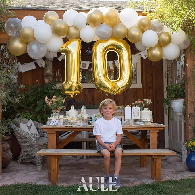 AULE 40 Inch Large 10 Balloon Numbers Gold, Big Foil Number Balloons, Giant Helium Happy 10th Birthday Party Decorations for Man and Women, Huge Mylar Anniversary Party Supplies