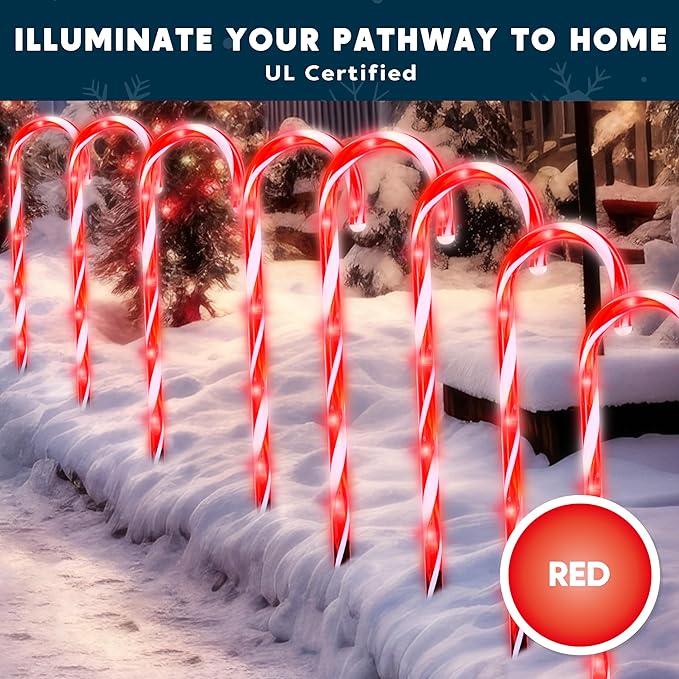 Joiedomi 12 Pcs Christmas Candy Cane Pathway Markers Lights, 17” Stakes Lights with Red, Waterproof Outdoor Decorations for Holiday Xmas Indoor,Yard, Walkway, Lawn, Garden Decor