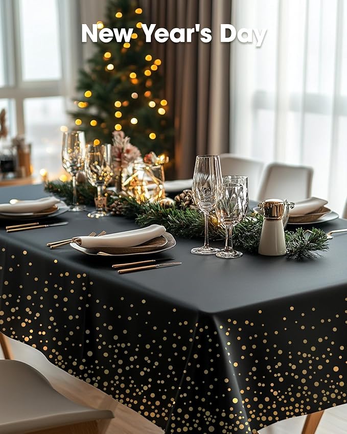Pureegg Plastic Table Cloth Disposable 8 Pack, 54 x 108 Inch Table Cloths, Graduation Decorations Class of 2026, Graduation Tablecloths, Rectangle, Plastic Cover, Leakproof & Sturdy, Black and Gold