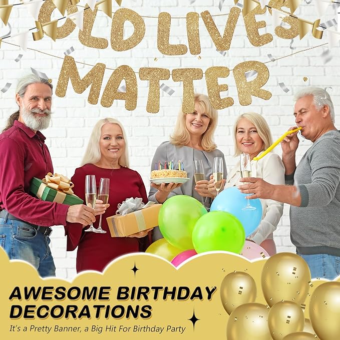 Fulmoon Pre Strung Banner 6.56 ft Funny Birthday Retirement Party Decorations 80th 70th 60th 50th Retirement Party Garland Bunting Decorations for Men Women(Champagne Gold)