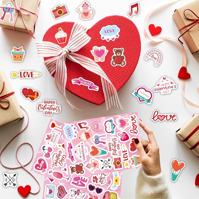 DUJAA 465PCS Valentine Stickers - Valentines Stickers for Kids Love Stickers Kawaii Heart Stickers Valentine's Day Theme Stickers Party Favors Gifts Decorations Supplies