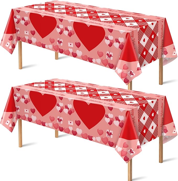 OHOME 2 Pack Valentines Day Decorations - Valentines Decor - Disposable Plastic Valentines Tablecloth | Valentine Decorations Indoor - Valentines Party Decorations Favors | Valentines Backdrop Banner