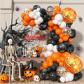 Orange Black Halloween Balloon Arch Garland Kit with 4D Pumpkin Foil Balloon, 110pcs Spider Web Print Halloween Latex Balloons for Kids Trick or Treat Baby Shower Birthday Party Decoration Supplies
