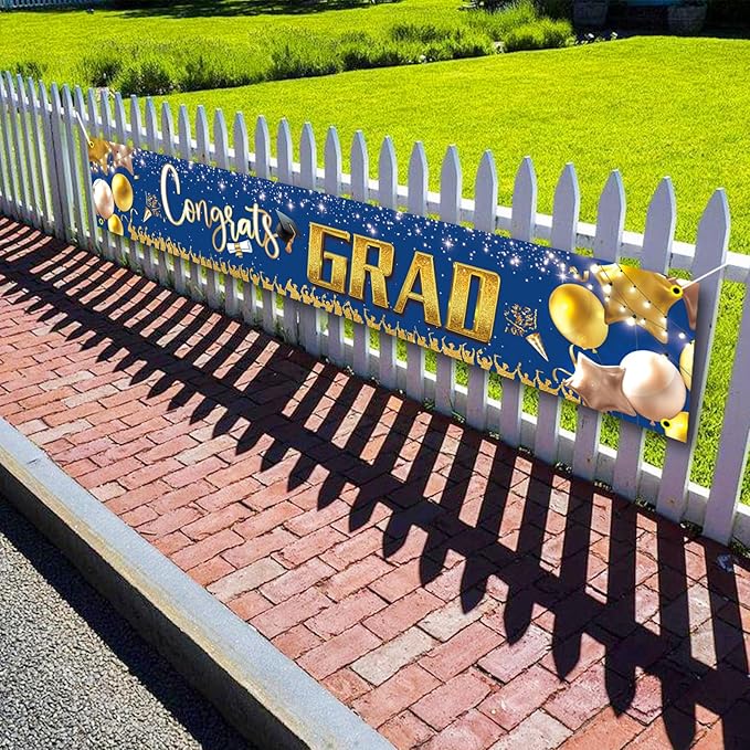 Large Banner and Backdrop for Party, Yard, Garden – Party Supplies for Indoor/Outdoor (Graduation Blue)