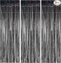 3 Pack Foil Curtain Backdrop 3.3x6.6 ft Tinsel Fringe Curtains for Parties Metallic Streamers Photo Booth Props,Wedding & Birthday,Holiday Decorations Disco,Bachelorette,Door Hanging Decor (Black)