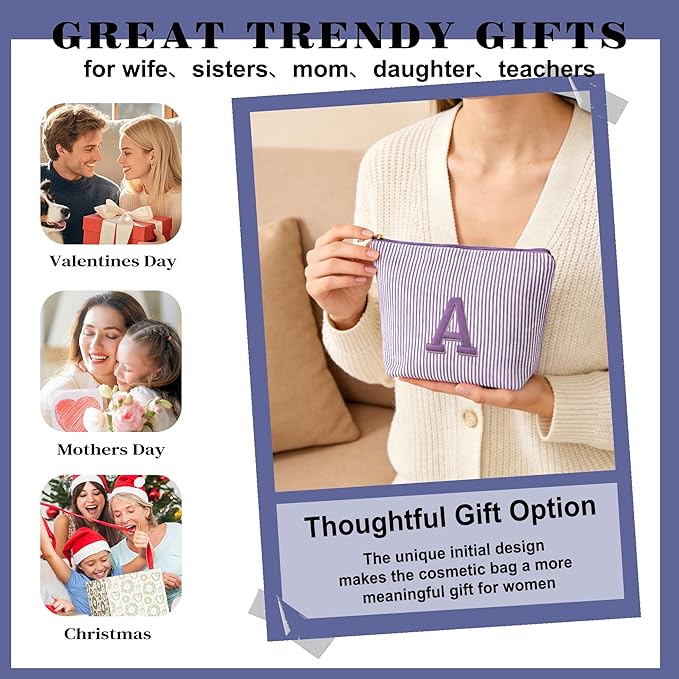 Cute Stuff for Teen Girls Gifts - 2 Piece Set Makeup Bags, Custom Makeup Organizer Pouch for Travel, 6-12 Year Old Girl Birthday Gifts, Travel Essentials for Women, Purple C