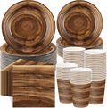250 Pieces Rustic Wood Grain Party Tableware Set - Disposable Paper Plates, Cups & Napkins for 50 Guests - Lumberjack, Farmhouse, Camping, Forest Theme Birthday Decorations(Brown)