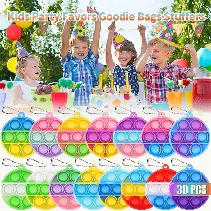 Kids Party Favors Fidget Toys Bulk 30 Pack Mini Pop Fidget Keychain Its, Birthday Party Favors for Kids 4-8,8-12 Year Small Kid Classroom Prizes Fidgets It Bubbles Poppers Students Goodie Bag Stuffers