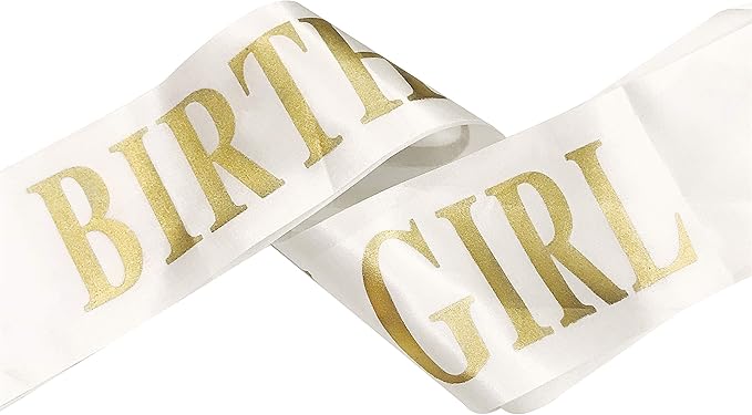 Birthday Sash for Girls White Satin Birthday Girl Sash with Gold Glitter Lettering Party Favors, Supplies and Decorations