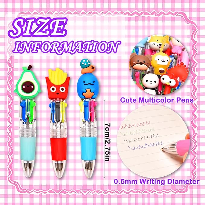 60Pcs Mini Multicolor Pens in One 4-in-1, Cute Pens Bulk for Party Favors, Back To School Gifts Delightful Ballpoint Pen Classroom Prizes