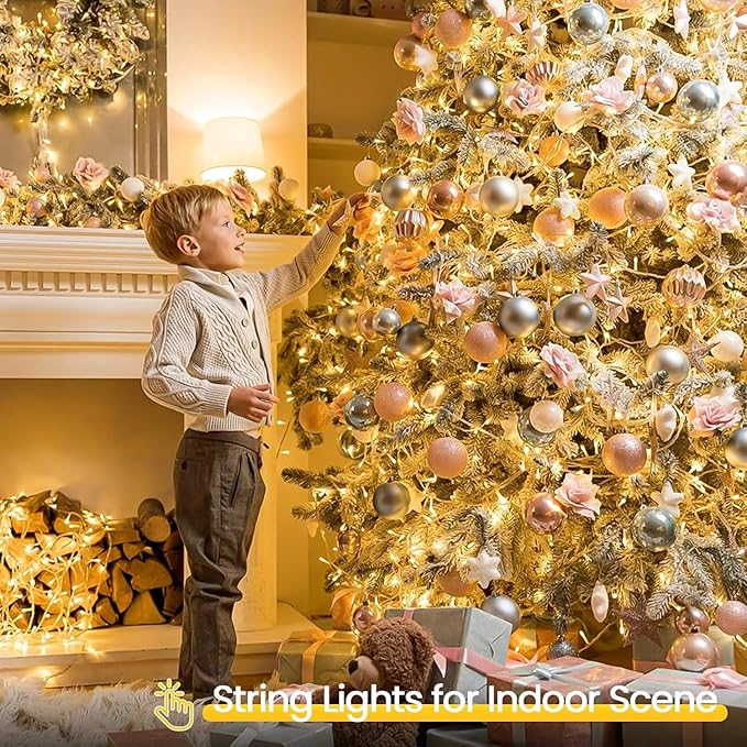 4 Pack String Lights Battery Operated with Timer, 132FT 400 LED Waterproof Battery Twinkle Lights, 8 Modes Fairy Light for Indoor & Outdoor Party Bedroom Porch Tree Christmas Decorations (Warm White)