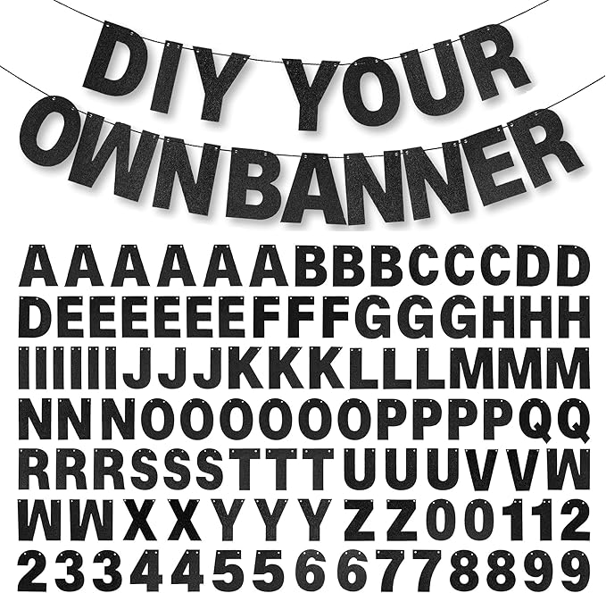 DIY Banner Kit with Letters Glitter Banner Letters Customizable Birthday Banners Graduation Banner Custom Party Hanging Banner for Graduation Wedding Party Baby Shower Decoration(Black)