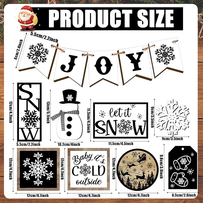 Winter Tiered Tray Decor Set Snowman Snowflake Table Decor Christmas Tree Wooden Sign Farmhouse Coffee Spice Blocks Winter Decoration for Christmas Home Table Shelf