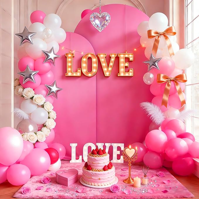 Hot Pink Arch Backdrop Covers - 6.6FT, 5FT Spandex Fitted Wedding Arch Stand Covers Round Top Chiara Arch Backdrop Cover for Valentines Wedding Birthday Party Decoration