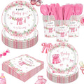 140pcs Greenery Gender Reveal Baby Shower Plates And Nnapkins Supplies Party Boho Greency Party Decorations Tableware Set Dessert Plates Napkins Forks for 20 Guests (Pink)