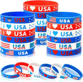 JUNEBRUSHS 42pcs 4th of July Party Favors Silicone Bracelets American Flag Red White and Blue Rubber Wristbands for Patriotic Independence Day Party Holiday Decorations Accessories Gift (6 Designs)