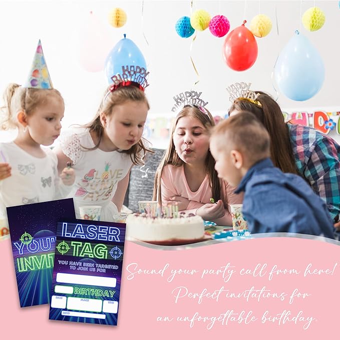 Laser Tag Birthday Party Invitations - You Have Been Targeted - 20-Pack of 4''x6'' Invite Cards with Envelopes, Double-Sided Fill In Birthday Party Celebrate Supplies & Decoration For Boys Teens - A08