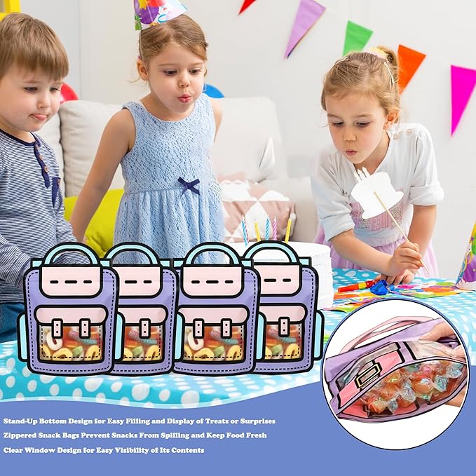 Muitcdo 30 PCS Purple Party Favor Bags for Kids, Children Goodie Bags with Stand-up Bottom, Grip Seal Bulk Gift Bag, Students Treat Bag, Cute Snack Candy Bags for Birthday, Back to School, Classroom
