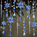 18pcs Crystal Christmas Ornaments for Christmas Tree Decorations-Royal Blue Hanging Acrylic Snowflake and Icicle Ornaments with Drop Pendants for New Year Party Decorations Supplies