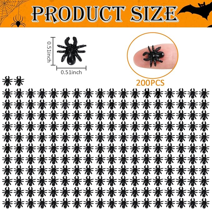 200 Pieces Halloween Mini Spiders Dollhouse Miniature Resin Spider for Crafts Tiny Fake Spiders for Fairy Garden Dollhouse Micro Landscaping Decoration