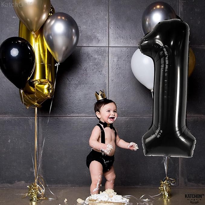 KatchOn, Large Black Number 1 Balloon - 40 Inch | Mylar Foil Balloon For 1st Happy Birthday Decorations | Black Number 1 Balloon For 1st Anniversary Decorations | Birthday Party Decoration