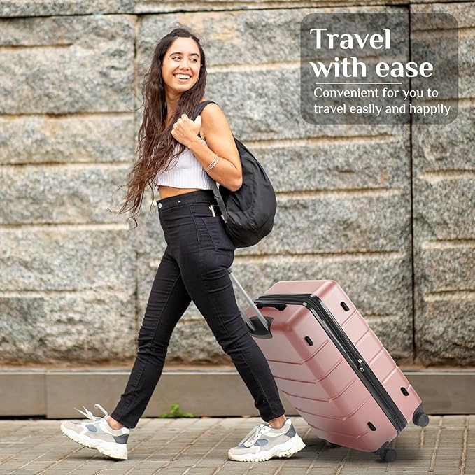 OLIXIS 29 Inch Luggage, Hardside Checked Suitcase with Spinner Wheels, Lightweight ABS Hard Shell Travel Luggage, TSA Approved Lock, Expandable Large Suitcase for Business & Travel–Pink