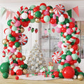 Christmas Balloon Garland Arch kit, 161 Pcs Red Green White Pink Metallic Gold Balloons Candy Cane Foil Balloons for Xmas Christmas Party Decorations Candy Theme Birthday Baby Shower Supplies