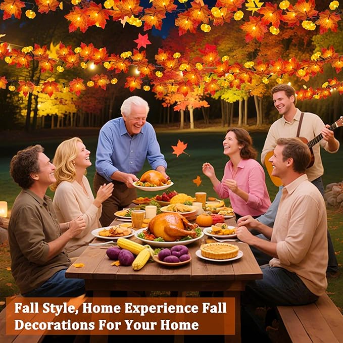 3Pack&Timer-Fall Decor Fall Garland with Pumpkin Lights Fall Decorations for Home, 30Ft 60LED Garland Lights Patented Enlarged Maples Leaf Battery Operated Indoor Outdoor Thanksgiving Halloween Decor