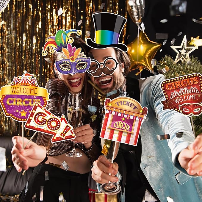30 Pieces Carnival Photo Booth Props Funny Circus Carnival Photobooth Props Carnival Theme Party Decorations for Birthday Christmas New Year School Party