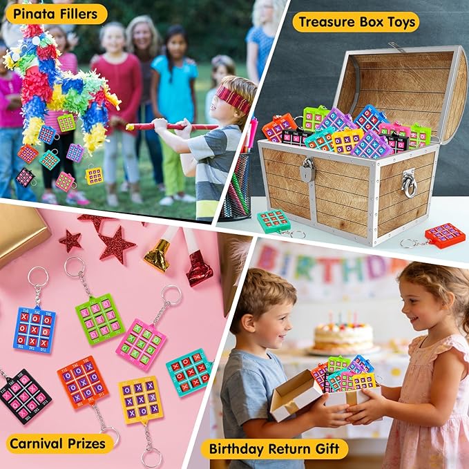 16PCS Tic Tac Toe Game Birthday Party Favors Easter Basket Goodie Bags Stuffers for Kids 3-5 4-8 8-12 Classroom Treasure Box Carnival Prize Small Toys Bulk Keychain Pinata Filler Return Gift Girl Boy