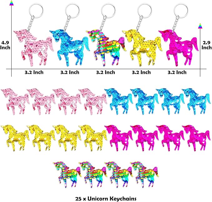 CiciBear 25 Pack Unicorn Sequin Keychains for Unicorn Party Favors, Kids and Adults Birthday Gift, Baby Shower, Party, 5 Colors