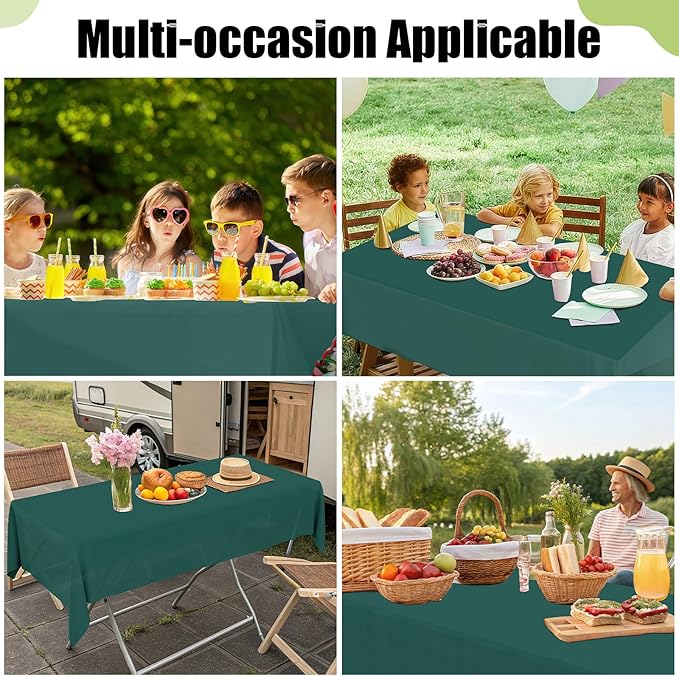 Smiry Disposable Table Cloth - 15 Pack, 54 x 108 Inch Waterproof Rectangle Tablecloths for Parties, Decorative Plastic Table Cover, Leakproof & Sturdy, Christmas Green