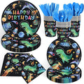 168PCS Dinosaur Party Supllies for Boys Cartoon Dino Birthday Party Decorations with Space Astronauts Planet,Dinosaurs Plates Cups Napkins Tableware -24 Guests