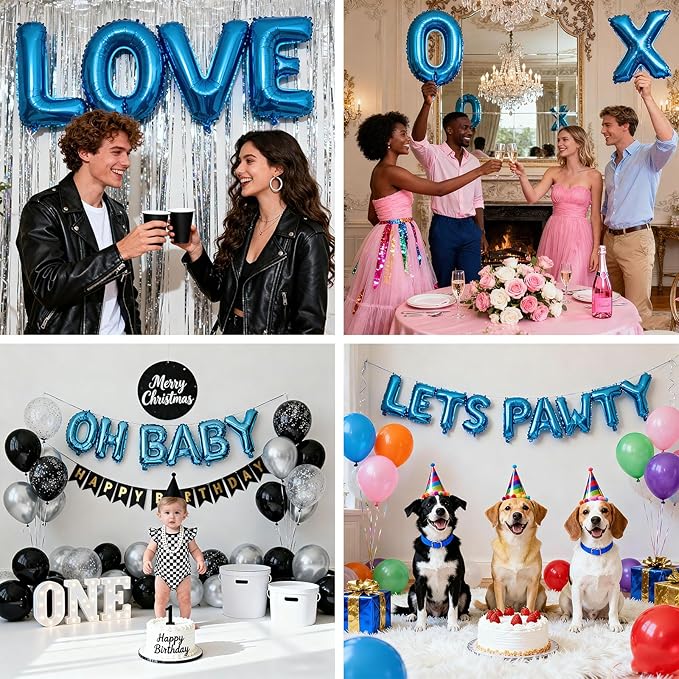36 Pcs Blue Letter Balloons, Custom A-Z Set for Personalizing Names & Phrases Party Supplies Banners - with 1 Set ABEILMNOPS for Wedding/Birthdays/Annivs/Grads Party Decoration Banner Custom Phrase