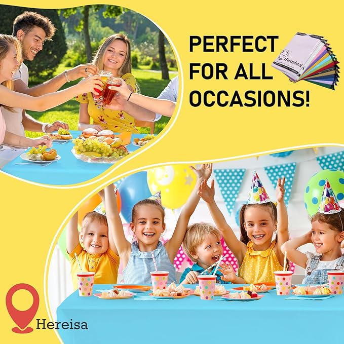 Light Blue 6 Pack Plastic Table Cloth 54" x 108", Disposable Tablecloths Rectangle Table Cover, Plastic Table Cloths for Parties