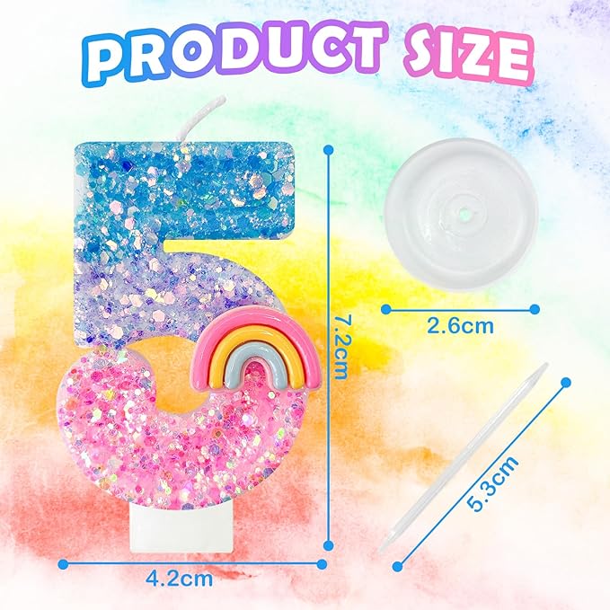 Rainbow Birthday Number Candles, Number 5 Candles, Cupcake Decorations, Macaron Birthday Cake Decorations, Cartoon Theme Party Supplies (Number 5)