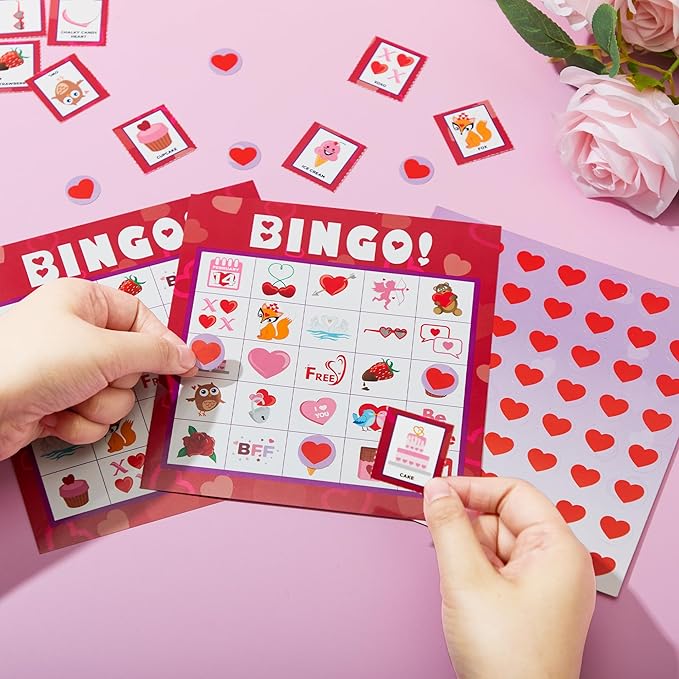 JOYIN Valentines Day Bingo Game Cards (5x5) – 28 Players for Kids Party Gift, School Classroom Love Supplies, Family Entertainment Activities