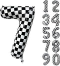 40 Inch Checkered Number Balloon 7 Black and White Number 7 Balloon Foil Helium Balloons for Birthday Party Decoration Girls Boys Baby Shower Anniversary Decoration Race Car Party Decoration