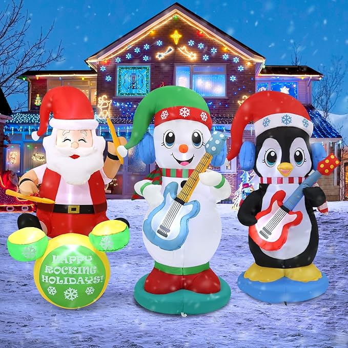 6ft Christmas Inflatable Outdoor Decorations, Snowman Playing Guitar Inflatable Patio Decorations with LED Lights for Indoor Outdoor Patio Garden Christmas Decorations