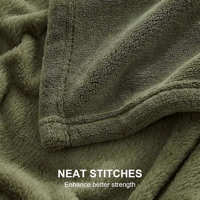 Hansleep Fleece Moss Green Queen Blanket, Super Soft Flannel Fuzzy Plush Cozy Blanket for All Seasons, Moss Green, Queen 90x90 Inches