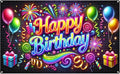 Nuxovilar Neon Brick Wall Happy Birthday Banner - 71x43 Inch,Party Decor Banner Vibrant Balloons & Fireworks Backdrop for Indoor/Outdoor Parties