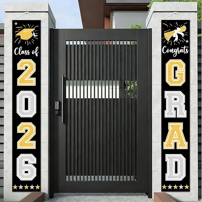Graduation Decorations Class of 2026 Hanging Grad Banner, Graduation Decorations Class of 2026 for Any Schools or Grades (black)
