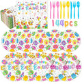 144 Pcs Disposable Easter Plates and Napkins Set-9 Inch Dinner Plates and 7 Inch Dessert Plates with Napkins and Flatware-Bunny Egg Tableware with Happy Easter-Spring Party Supplies for 24