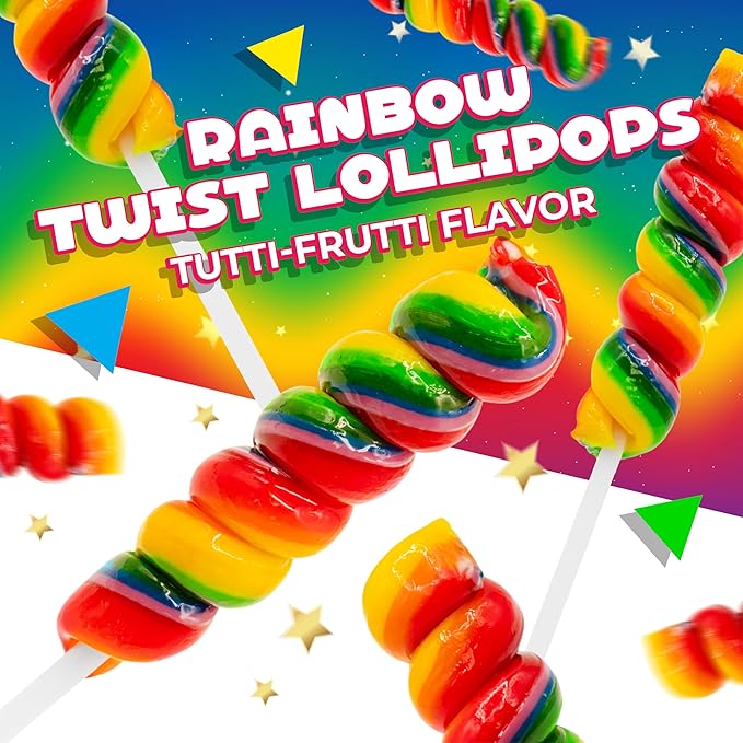 Rainbow Swirl Lollipops | 30 Count Jar | Easter Candy | Rainbow Lollipops Individually Wrapped | Twisty Suckers Party Favors | Tutti-Frutti Party Candy