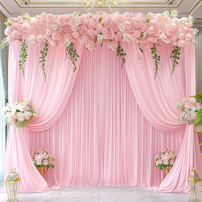 Pink Backdrop Curtains-Wrinkle-Free Polyester Photography Drapes Party Curtain Background for Baby Shower Wedding Decorations- 32 X10FT (Pink)