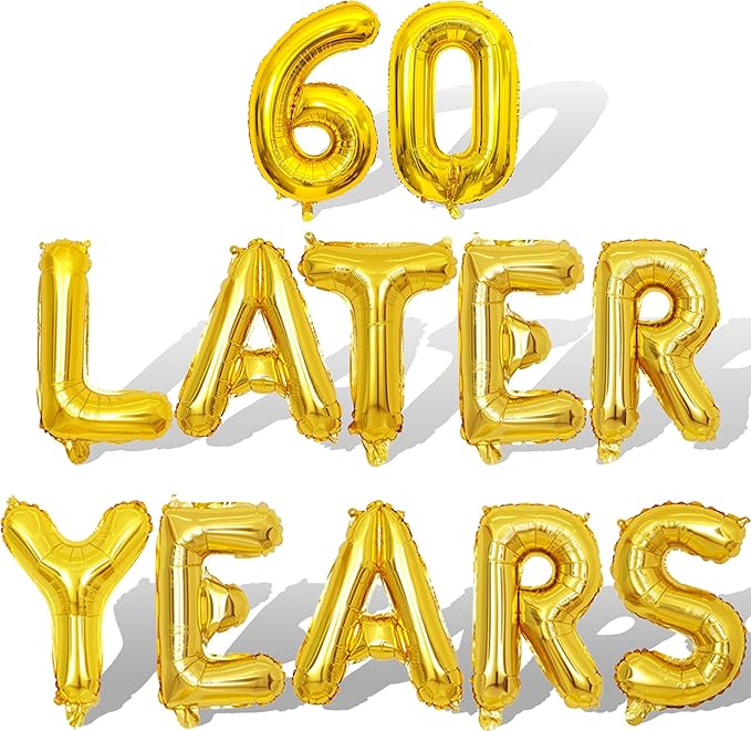 Gold 60 Years Later Letter Balloons 16in Balloon Foil Letter Decorations Party Decor Gold Letter Balloons 60 Years Later Party Supplies