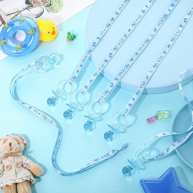 Coume 36 Pcs Shower Party Pacifiers Necklace Acrylic Pacifiers Charm Necklace for Shower Party Decorations Gender Reveal Table Scatter(Blue)
