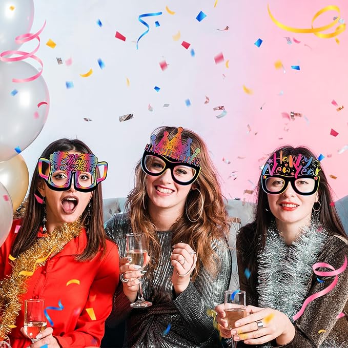 12PCS New Year Glasses, Funny New Years Eve Party Paper Glasses Photo Booth Props 2026 Eyeglasses Frames for NYE Party Supplies Decorations 2026